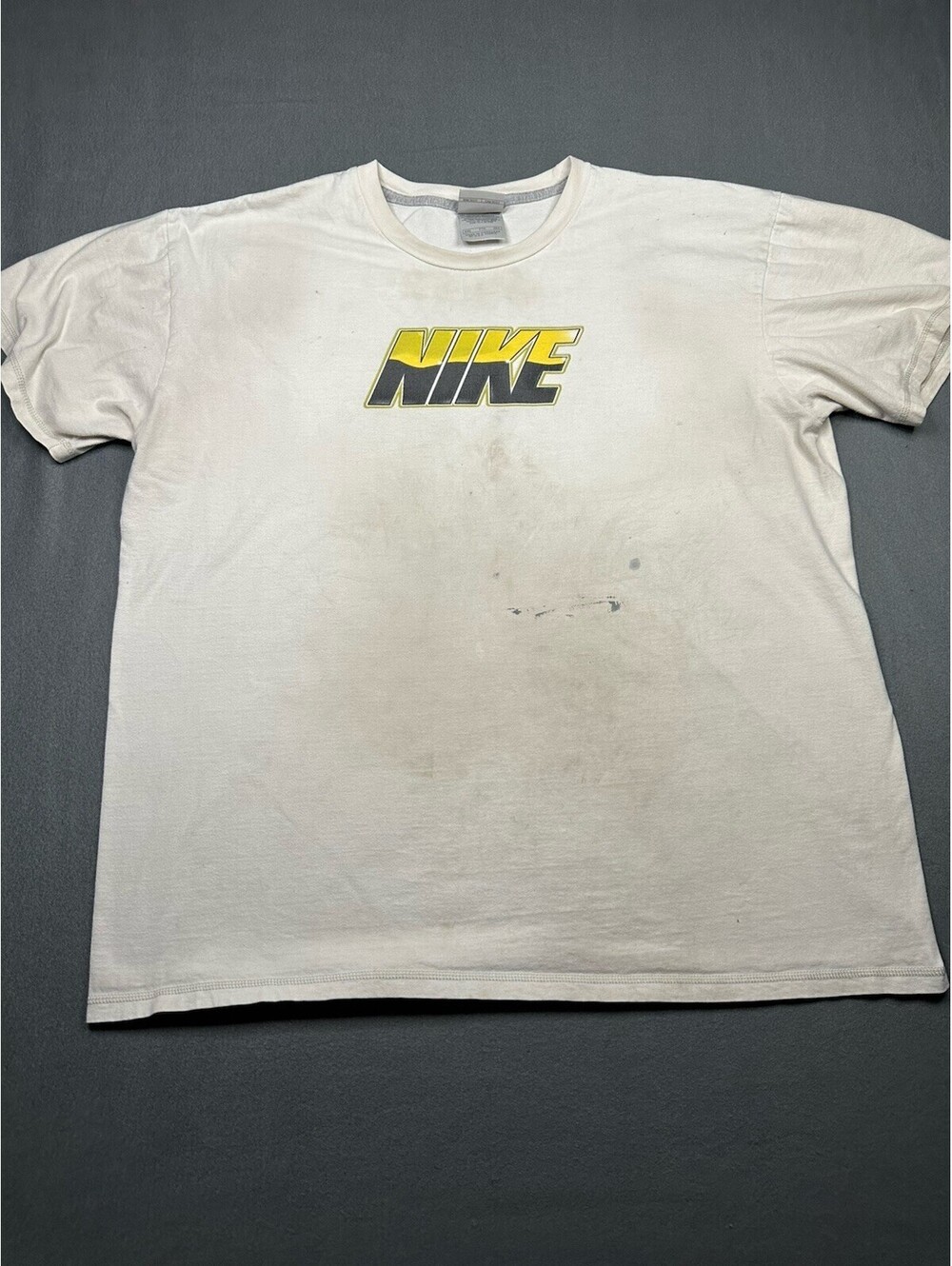 Vintage 90s Nike T Shirt Size XXL White Tag Center Distressed Center Spell Out